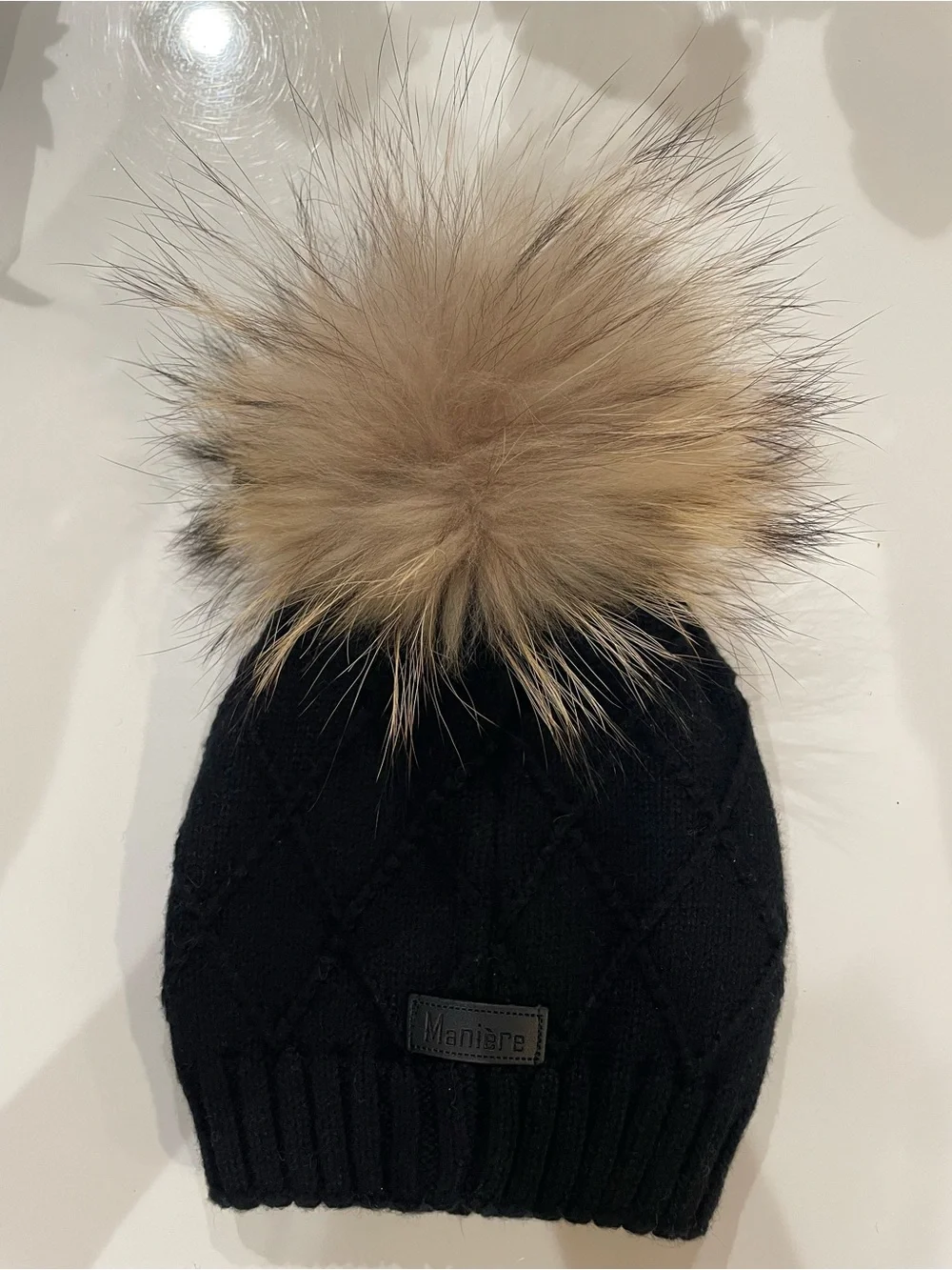 Manière Girls Black Wool-Blend & Real Raccoon Pom Pom ~ Small (1-3yrs old) NWT